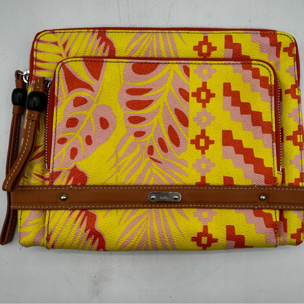 Rare Yellow and Pink Patterned Clutch Double Zip Man Made & Leather